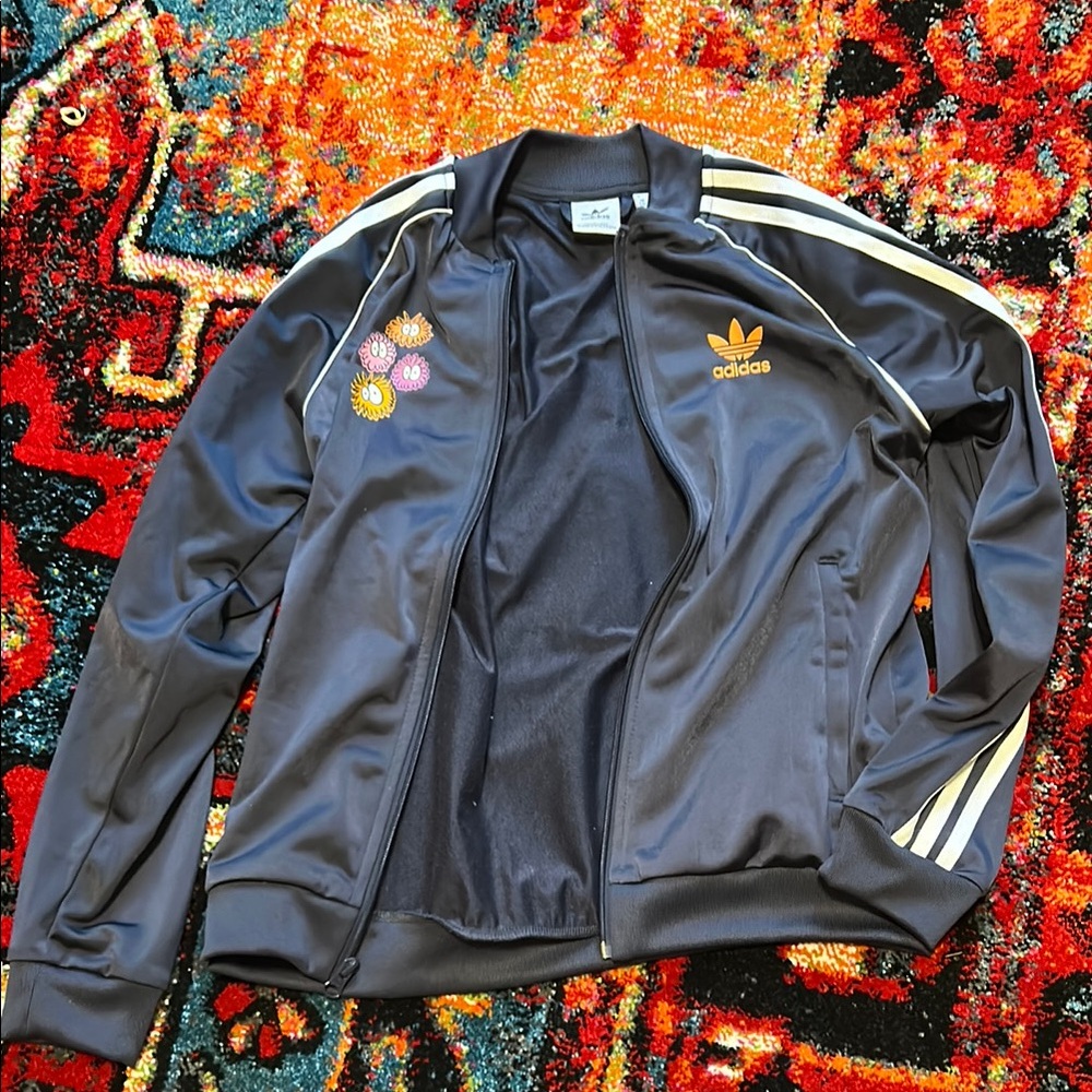 Adidas greyish navy Track Jacket with Embroidered Patches